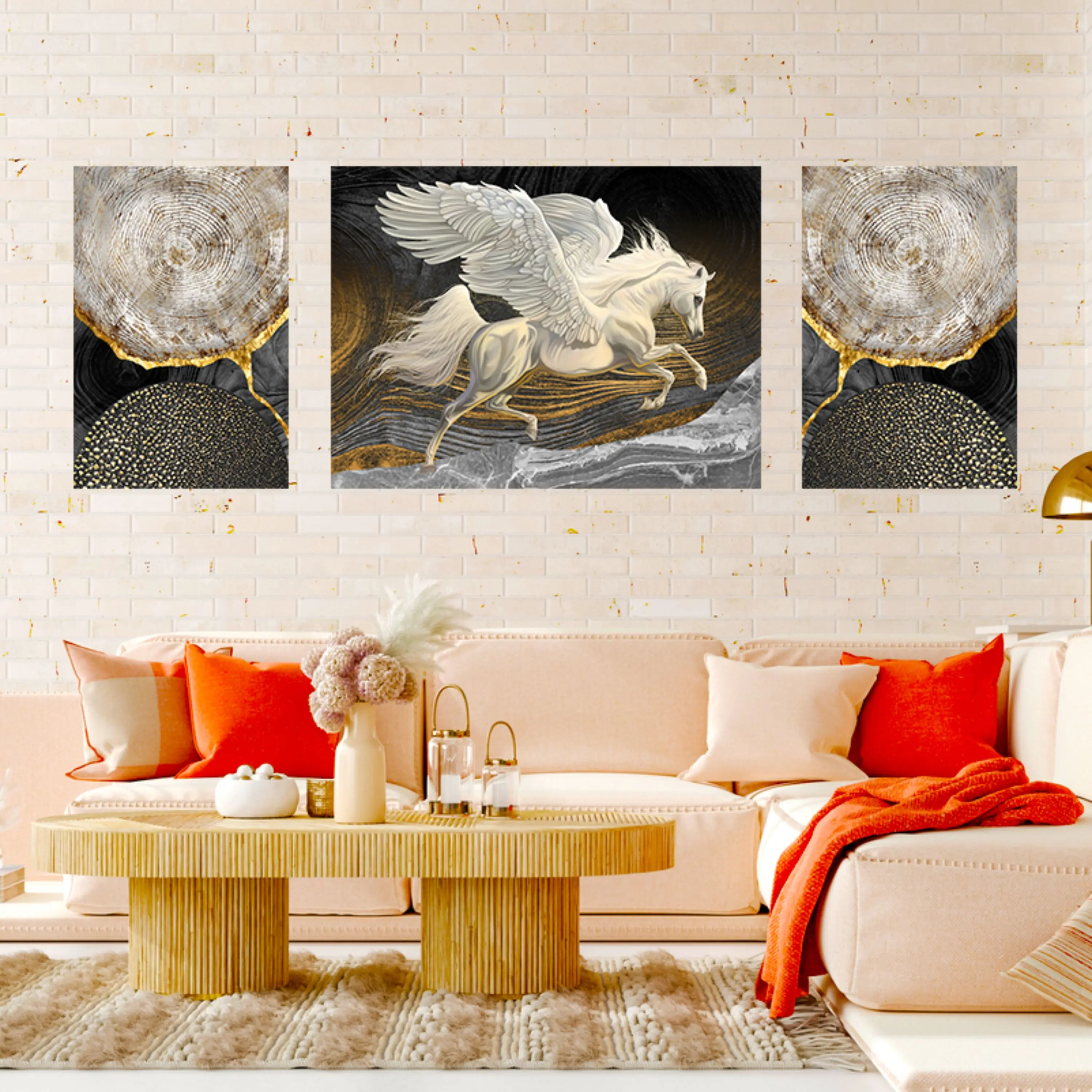 تابلو سه تکه اسب ( 1042-rosegold )