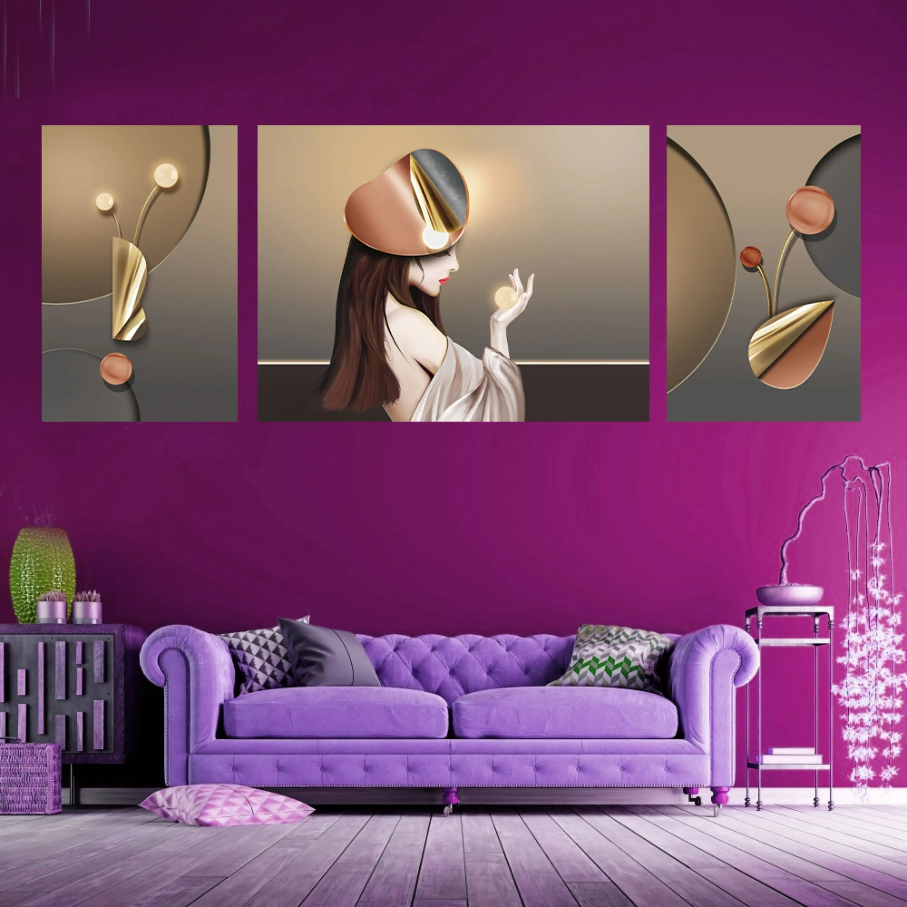 تابلو دکوراتیو سه تکه ( 1261-rosegold )