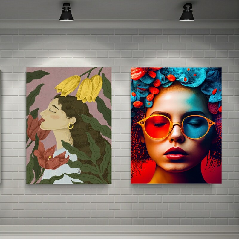 تابلو بوم طرح دختر گل مدل paint مجموعه دو عددی
